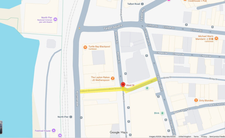 Google map showing location of West Street Blackpool. Click on the map to explore