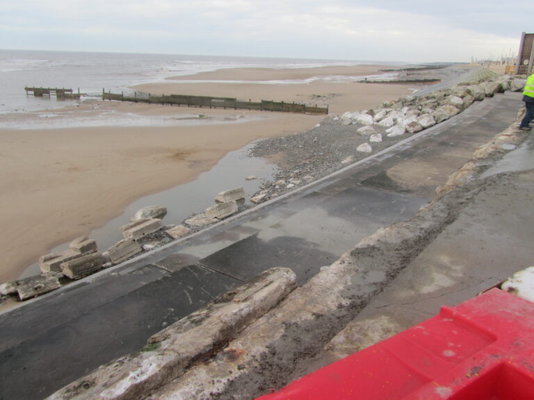 Damage to the old sea wall at Anchorsholme in 2013, prior to it being rebuilt.